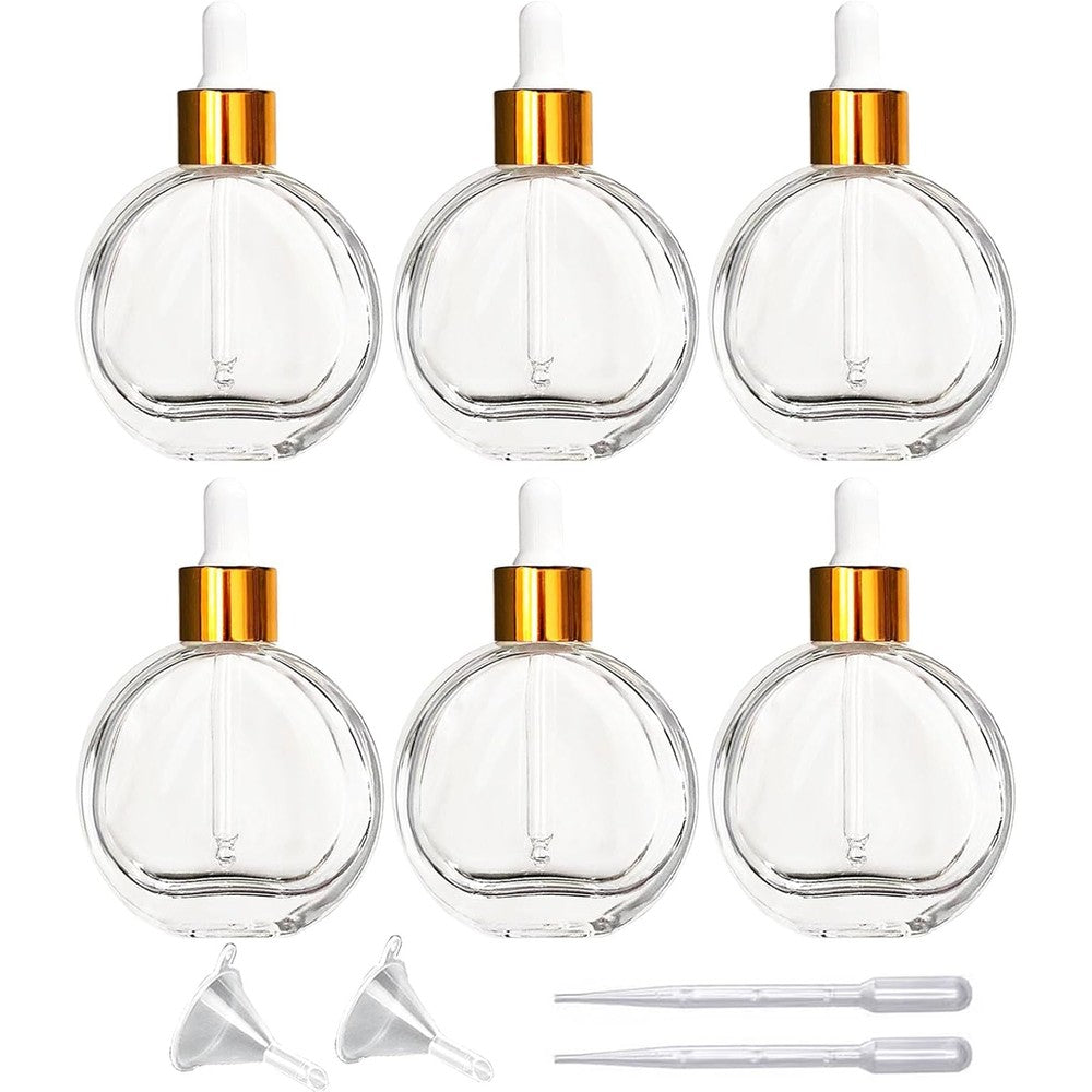 Pyawi 6 Pieces 2 Fluid Ounce Glass Dropper Bottles For Essential Oils And Serums With Leakproof Gold Caps And Funnel Set - Image 1
