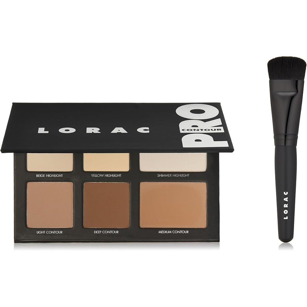 LORAC PRO Contour Palette and Contour Brush front view open compact showing six powder shades