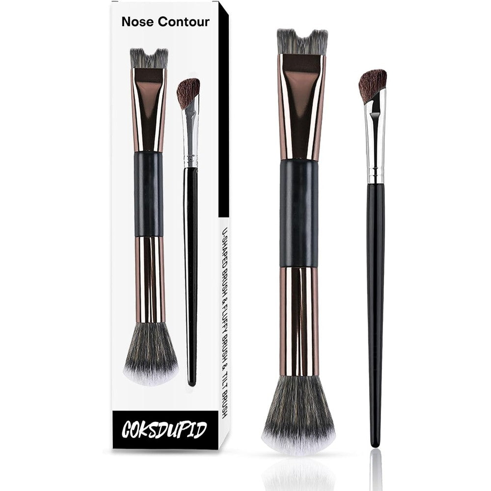 COKSDUPID two piece nose contour brush set front view showcasing the U-shaped head and fluffy blender