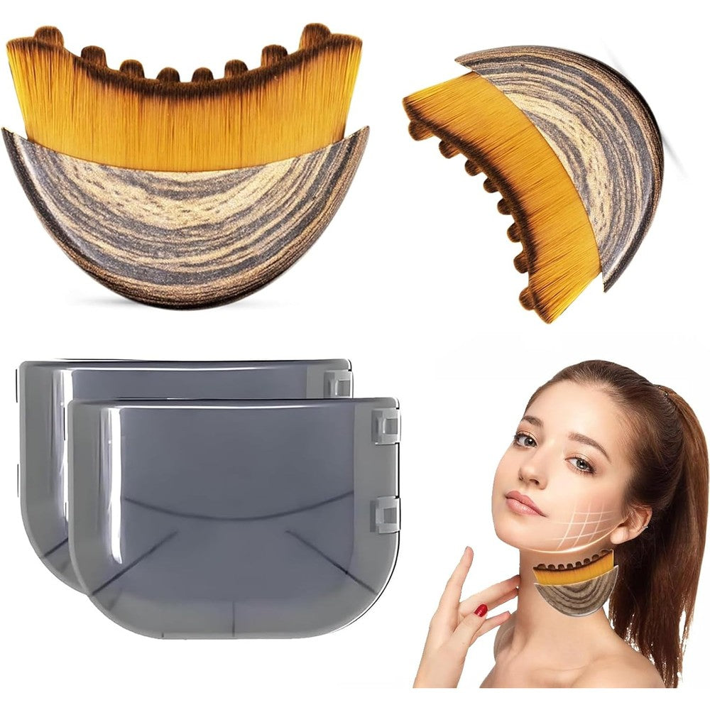 BoBoWalk Lymphatic Contour Face Brush front view showing dense soft bristles and ergonomic wood patterned handle