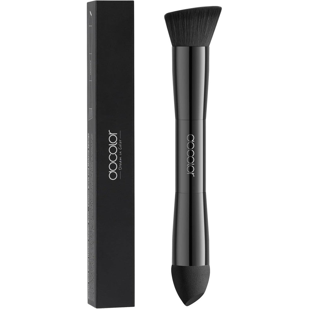Docolor Dual Ended Hairline Powder Brush front view showcasing the sponge tip and synthetic angled blending bristles.