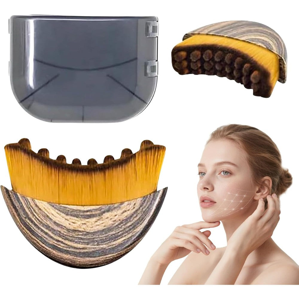 Niufa Lymphatic Contour Face Brush front view showing the uniquely curved bristle shape for jawline sculpting.