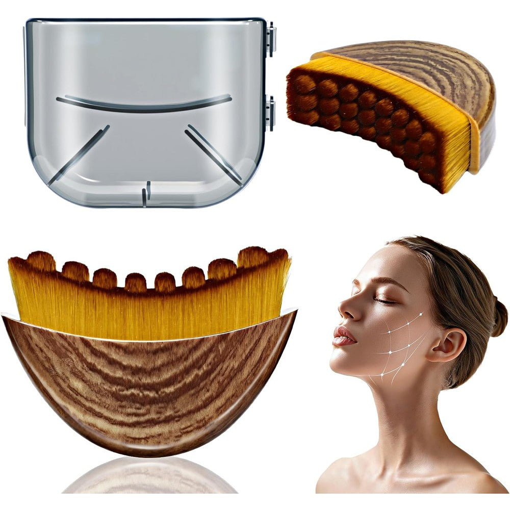 Tankitial Lymphatic Contour Face Brush front view showing ergonomic brown sculpting bristles for professional facial lymphatic drainage massage.