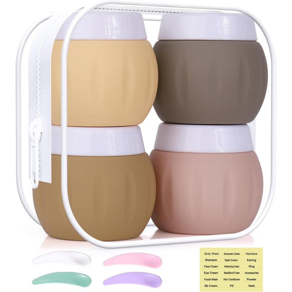 Glamfields 4 Pack Silicone Travel Cream Jars in Apricot