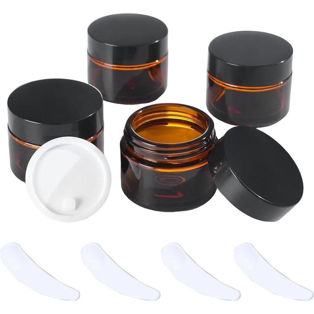 Over News 4 Pack 2 Fluid Ounce Amber Glass Cosmetic Jars front view