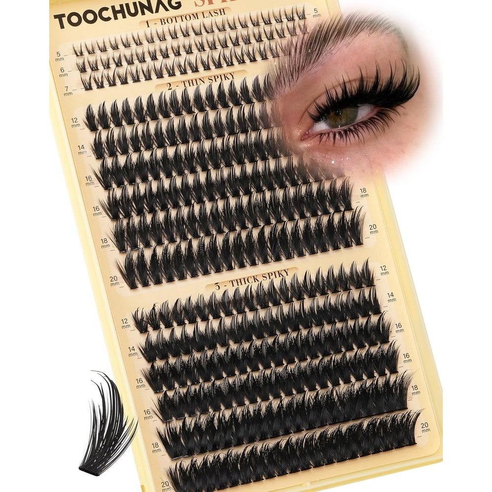 TOOCHUNAG Spiky Manga Lash Clusters front view showing 300 pieces tray display.