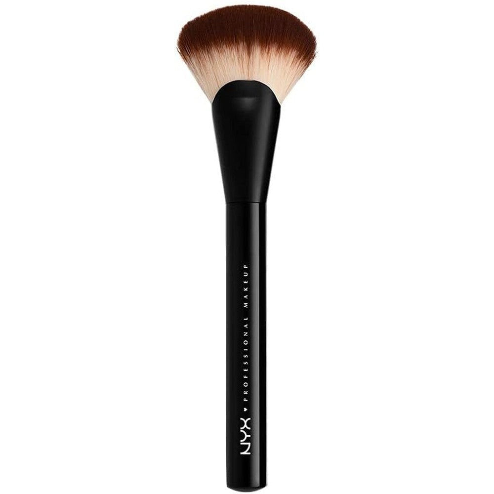 NYX Professional Makeup Pro Fan Brush front view showing dense synthetic bristles and matte black handle