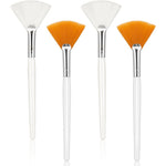 Abeillo esthetician facial fan brushes 4 count front view showing two white and two orange applicators.