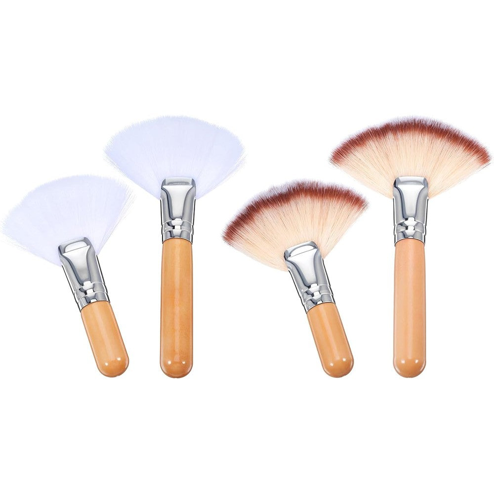 Lusofie Shimmeroo 4 pieces facial brushes esthetician front view showing the complete set of white and brown-tipped fan brushes.