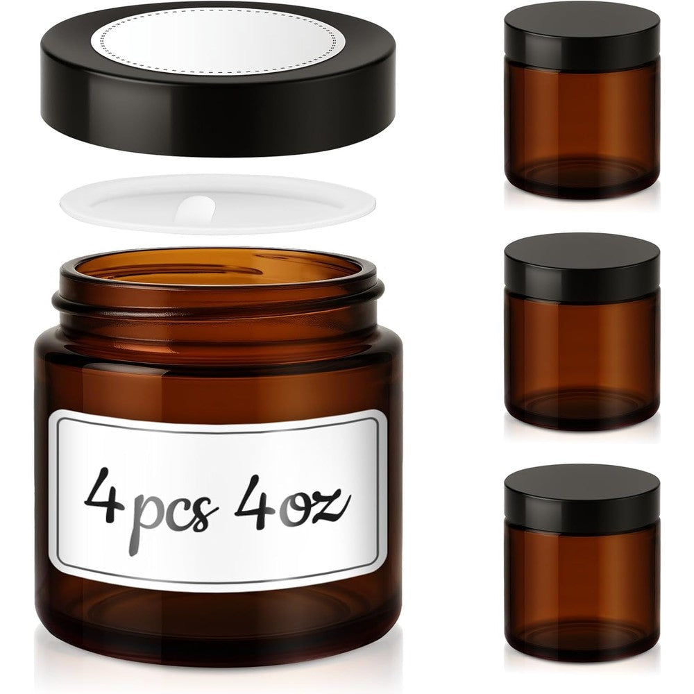Tecohouse 4 Ounce Amber Glass Jars 4 Pack front view