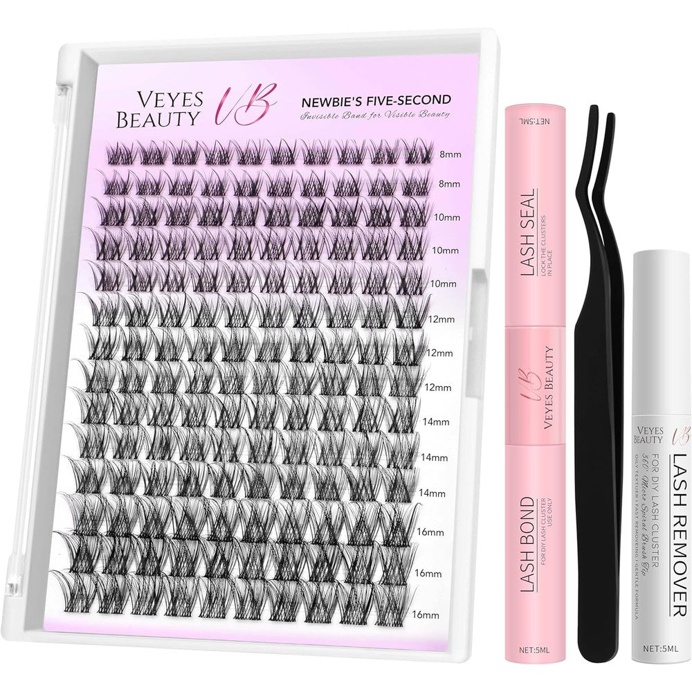 Veyesbeauty LuxeBold Lash Clusters Kit Individual Eyelash Extensions With Bond Seal Remover And Applicator Tool Mixed Lengths 8 To 16 Millimeters - Image 1