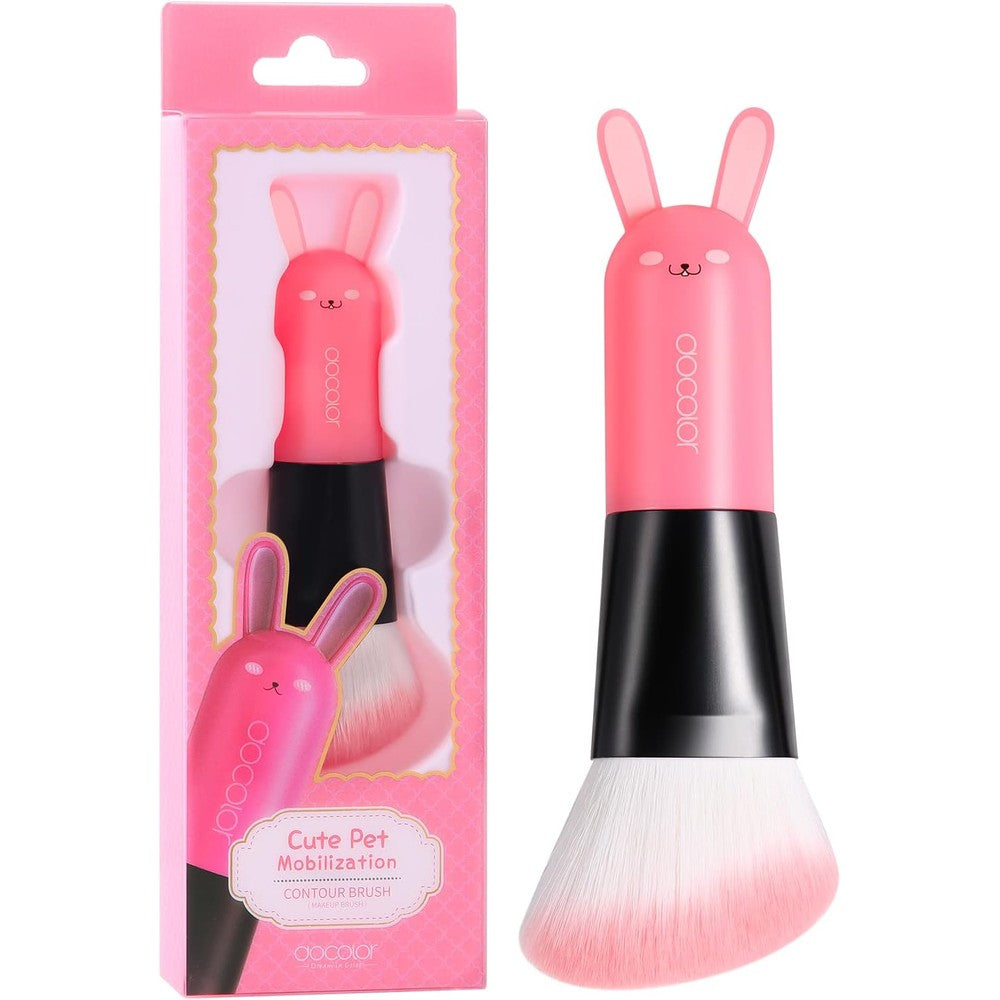 Docolor pink rabbit angled contour brush front view highlighting cute bunny cartoon handle design.