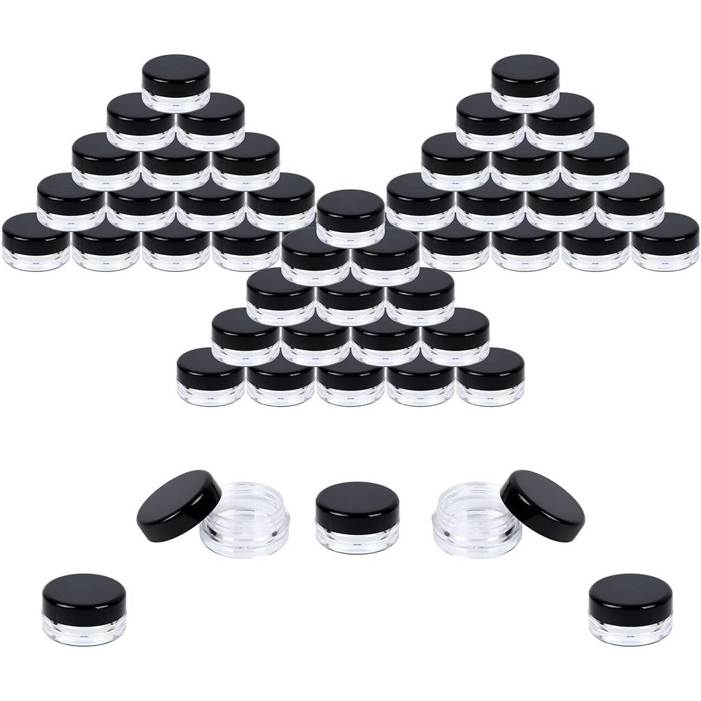 Houseables 50 pack 3 gram cosmetic sample jars with black lids