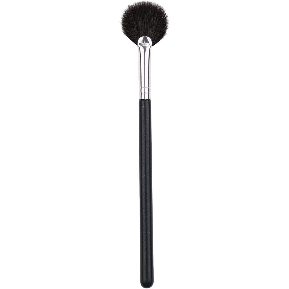 IPRESTA professional fan makeup brush front view showing the soft dark synthetic bristles spread out wide.