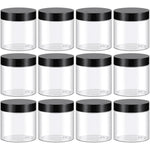 Tuzazo 4 fluid ounce plastic cosmetic jars with black lids