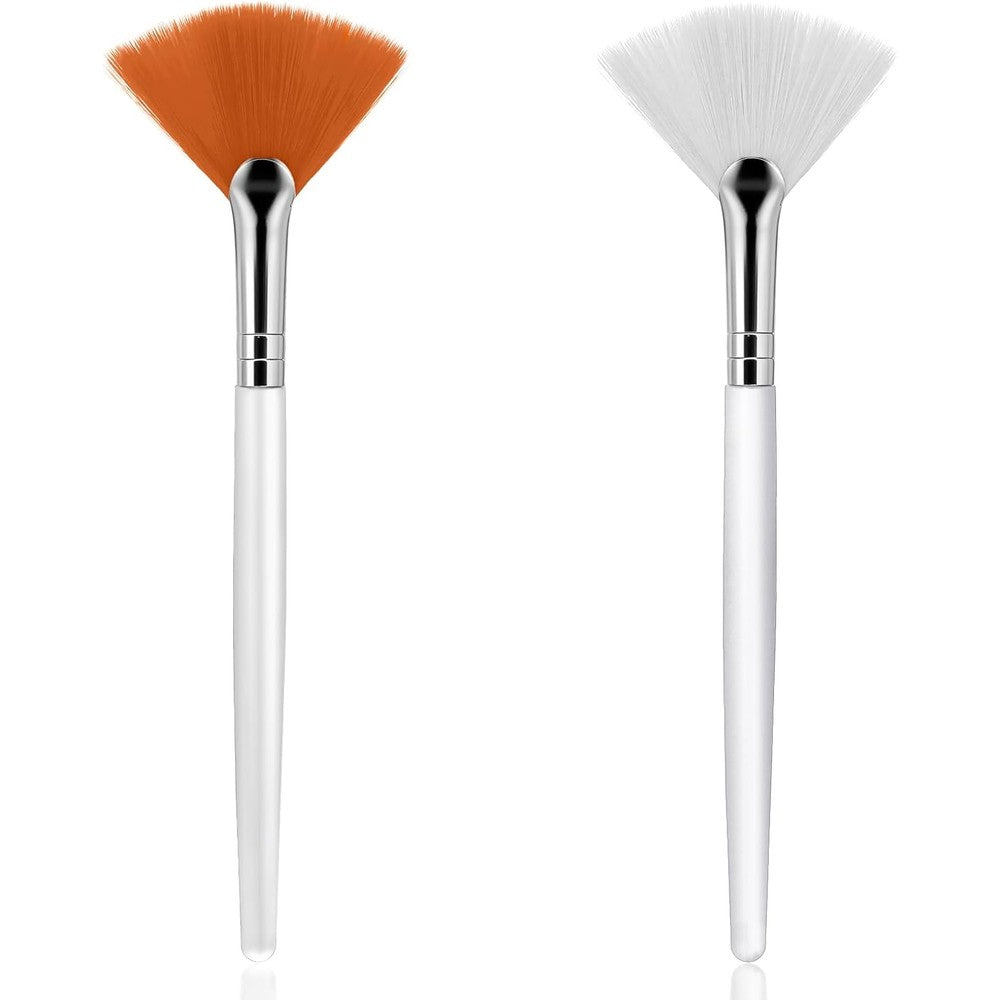 Healeved fan makeup brush set front view showing two white and orange professional skincare applicators.