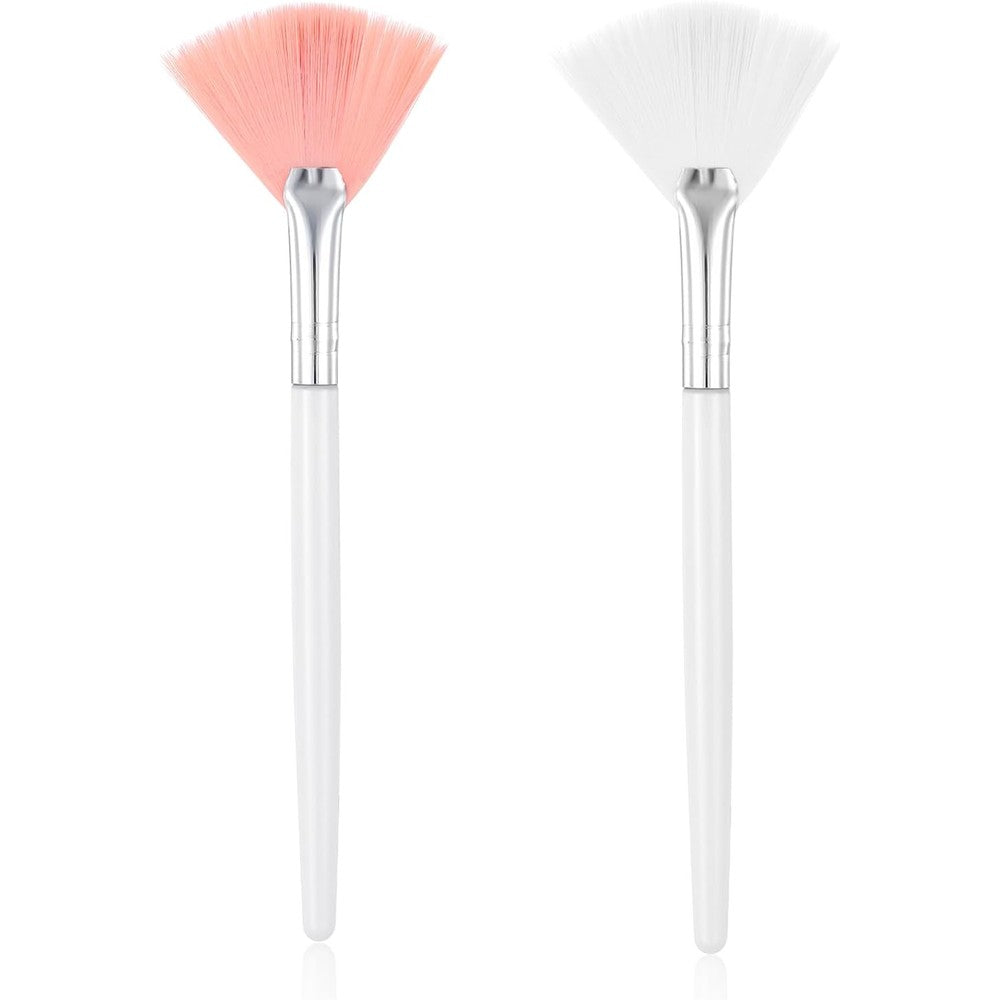 LALADEFIEE Face Mask Applicator Fan Brushes front view showing soft pink synthetic bristles.