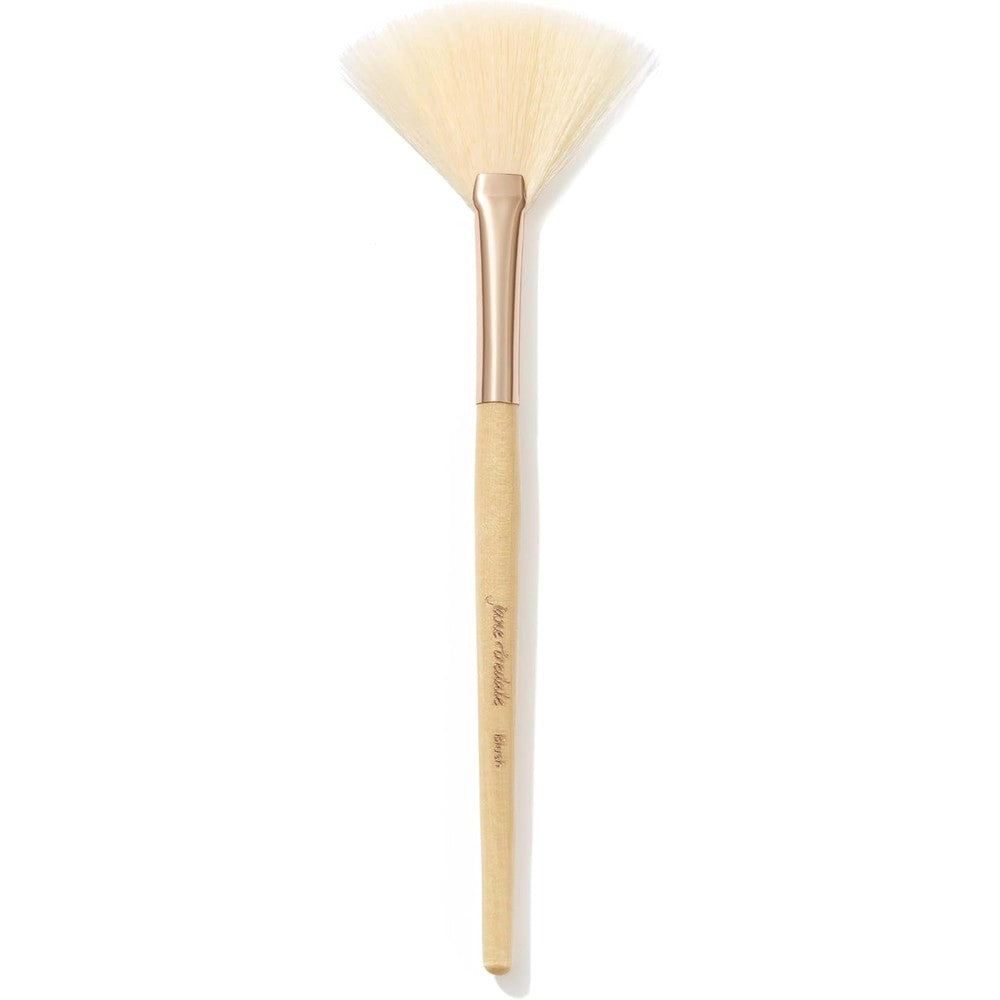 Jane Iredale White Fan Brush front view showing the arched synthetic bristles for powder application.