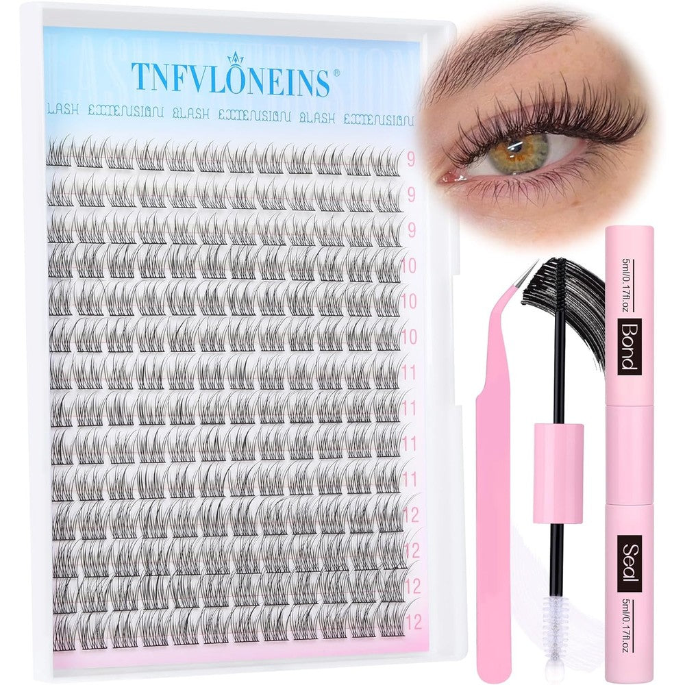TNFVLONEINS Natural Lash Extension Kit with 168 individual eye lashes clusters