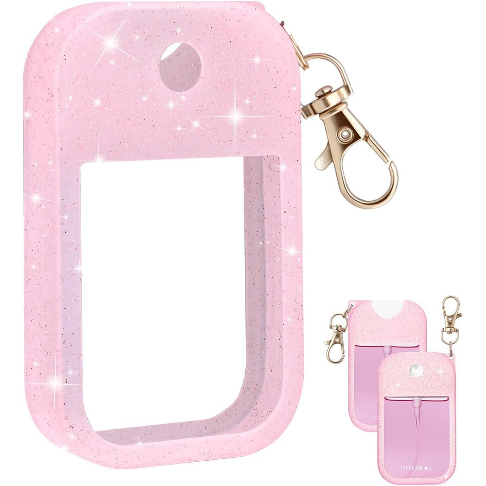Palksky hand sanitizer spray case for touchland front view in glitter sequin pink
