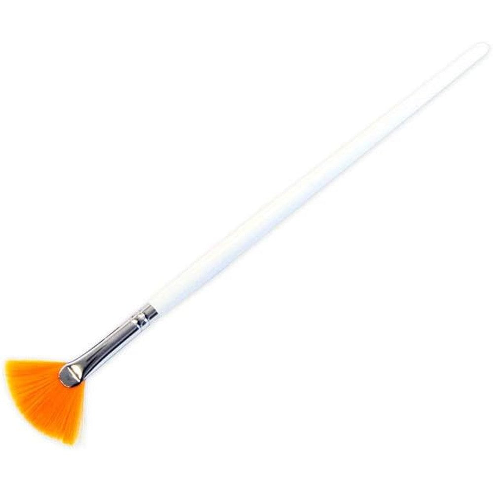 APPEARUS Taklon Fan Mask Brush front view showing orange synthetic bristles and white handle