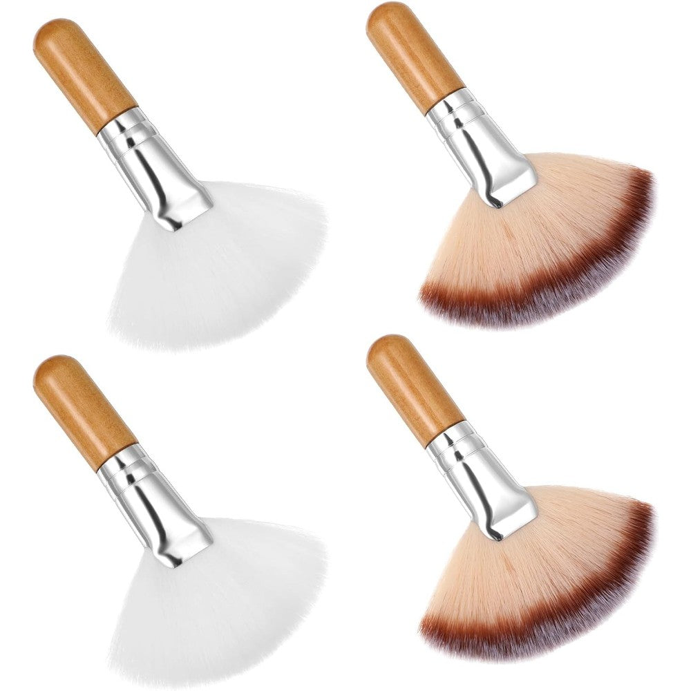 Lusofie 4-Piece Fluffy Fan Brushes front view showing white and natural synthetic bristles