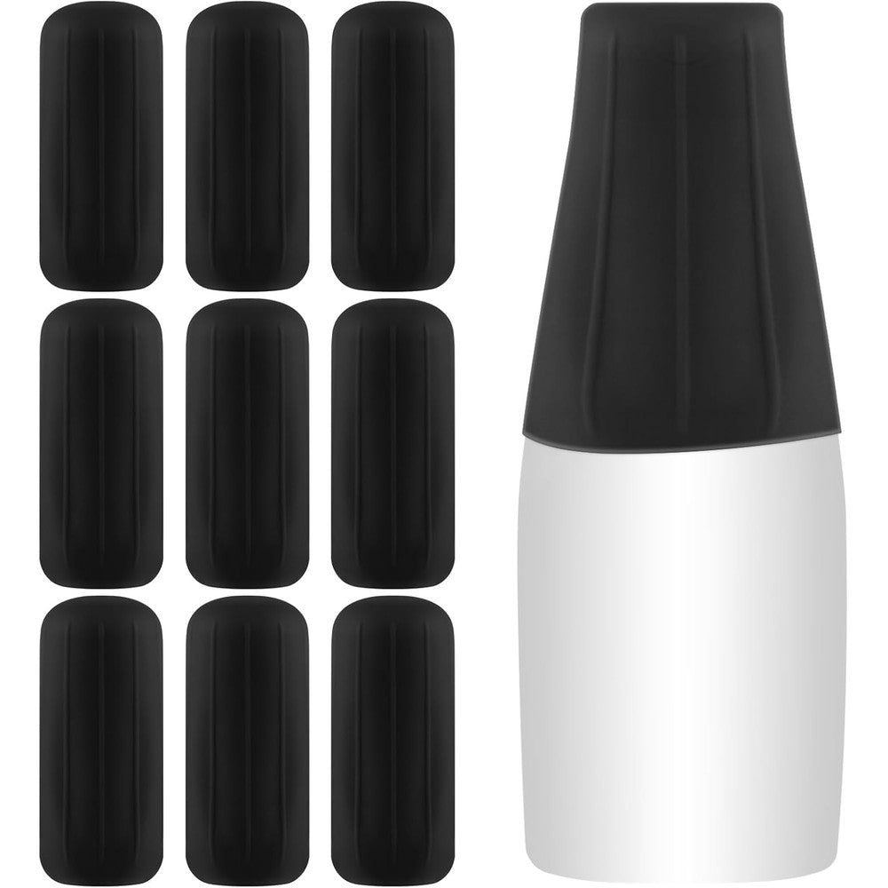 Nachlynn silicone bottle covers front view showing ten pieces of black elastic travel sleeves.