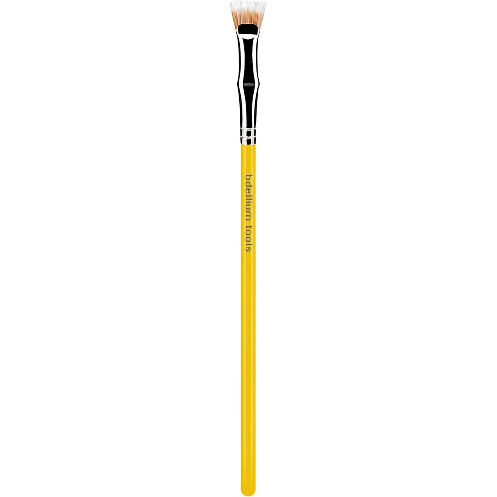 Bdellium Tools Studio Series 729 Duo Fiber Bent Mascara Fan Brush front view showing yellow handle