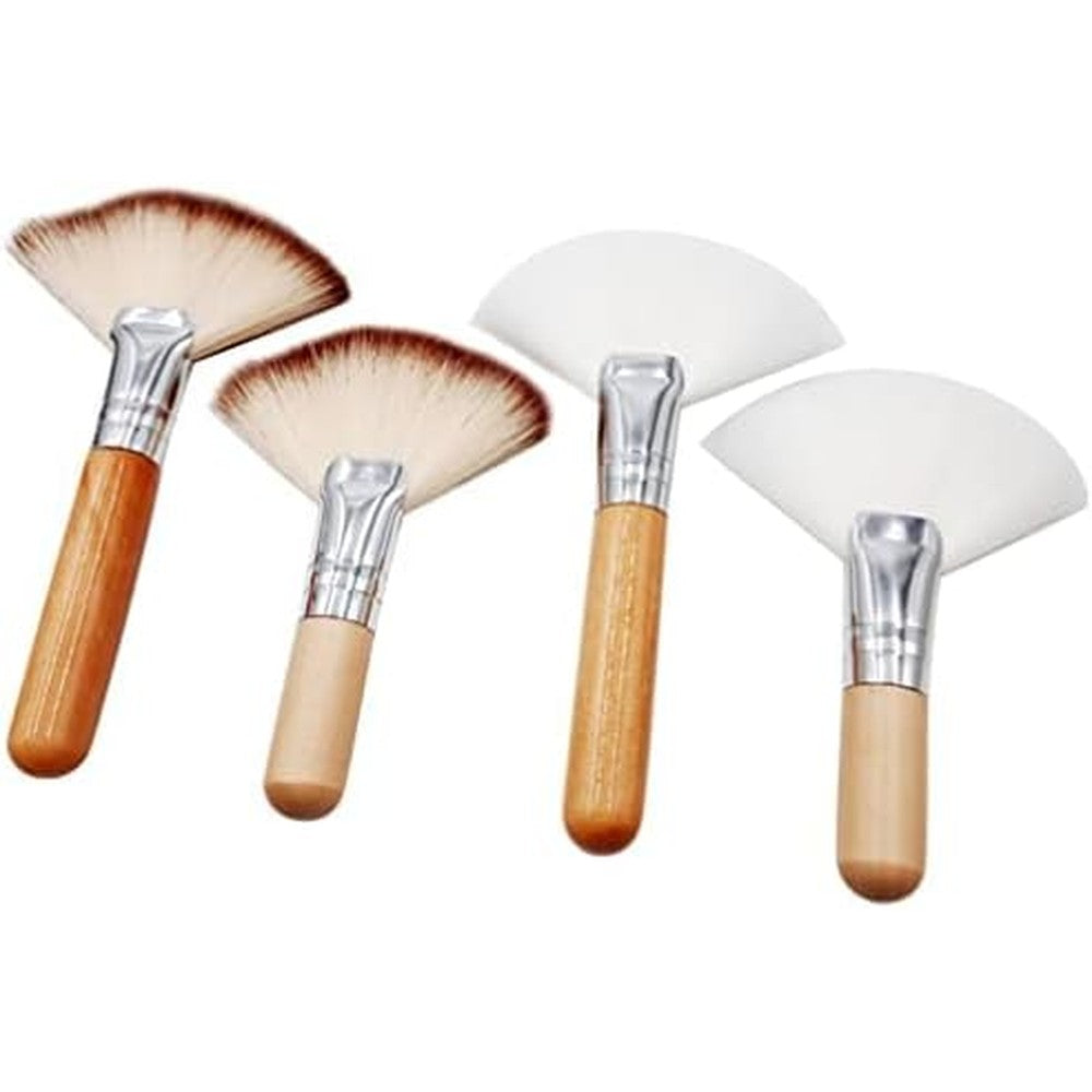 FRCOLOR TEONEI facial fan brush set front view showing four makeup brushes with nylon bristles