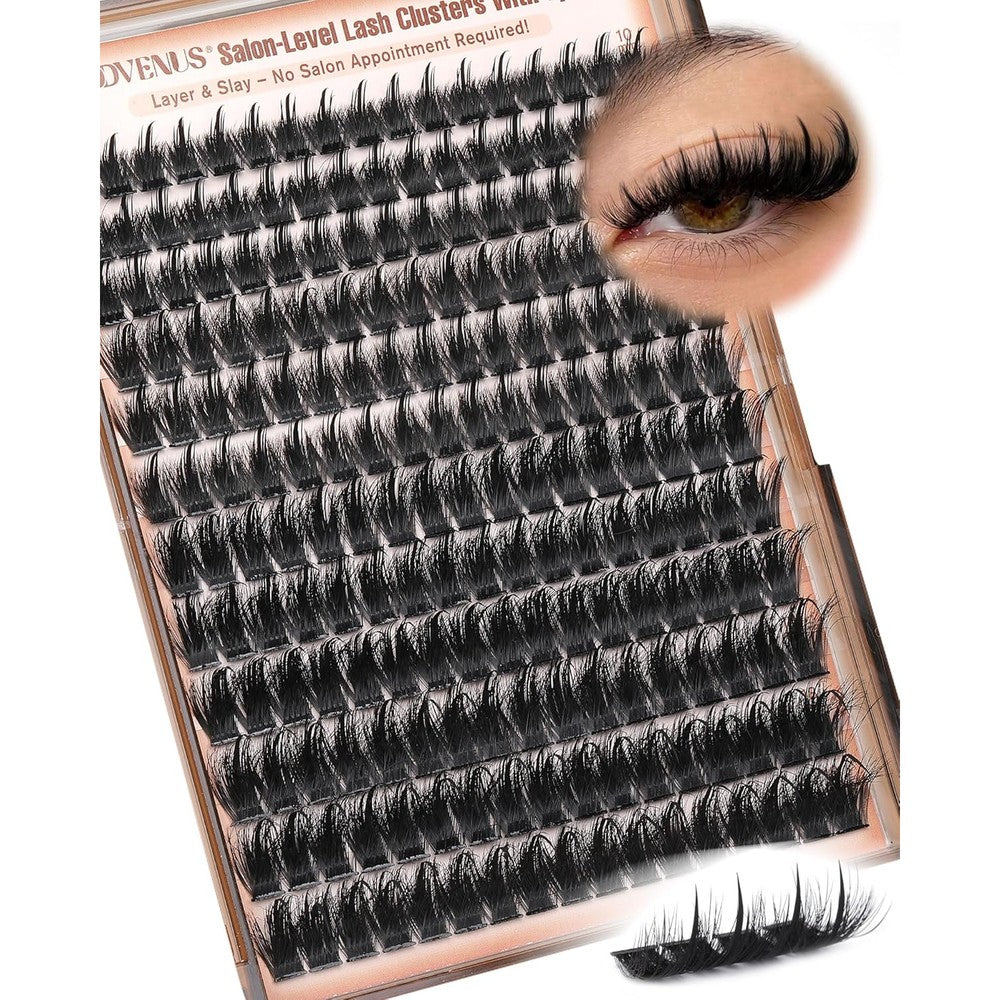 Goddvenus manga lash clusters tray front view showcasing the faux mink spikes and individual extensions layout.