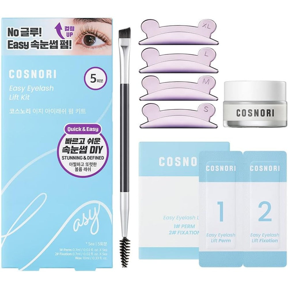 Cosnori Easy Eyelash Lift Kit DIY Korean Lash Perm System With No Glue Silicone Rods And Peptide Infused Formula For 5 Applications - Image 1
