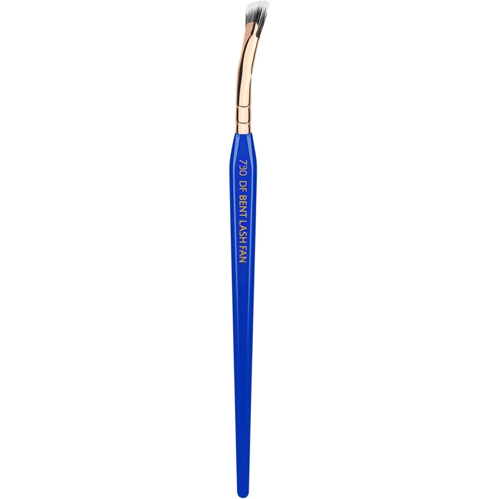 Bdellium Tools Golden Triangle 730 Bent Mascara Fan brush front view showing royal blue handle