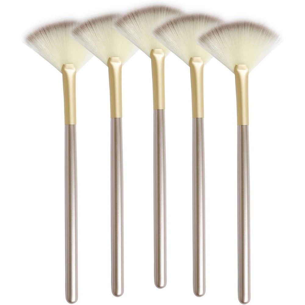 Veibeau Slim Soft Facial Fan Brush pack of five front view showcasing premium synthetic bristles.