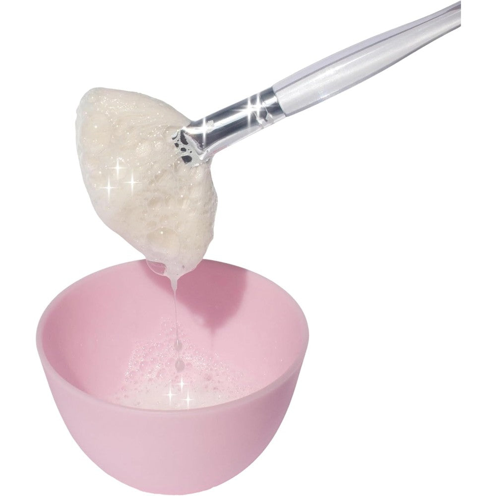 Generic natural fluffy white goat hair soft fan brush large front view for professional facial mask application.