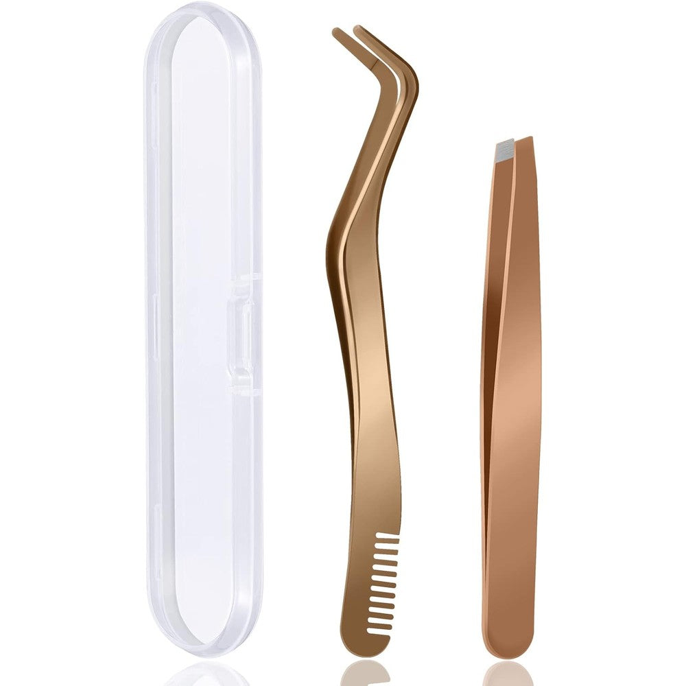 B&Qaugen False Eyelash Applicator Tool front view of gold individual lash tweezers set.