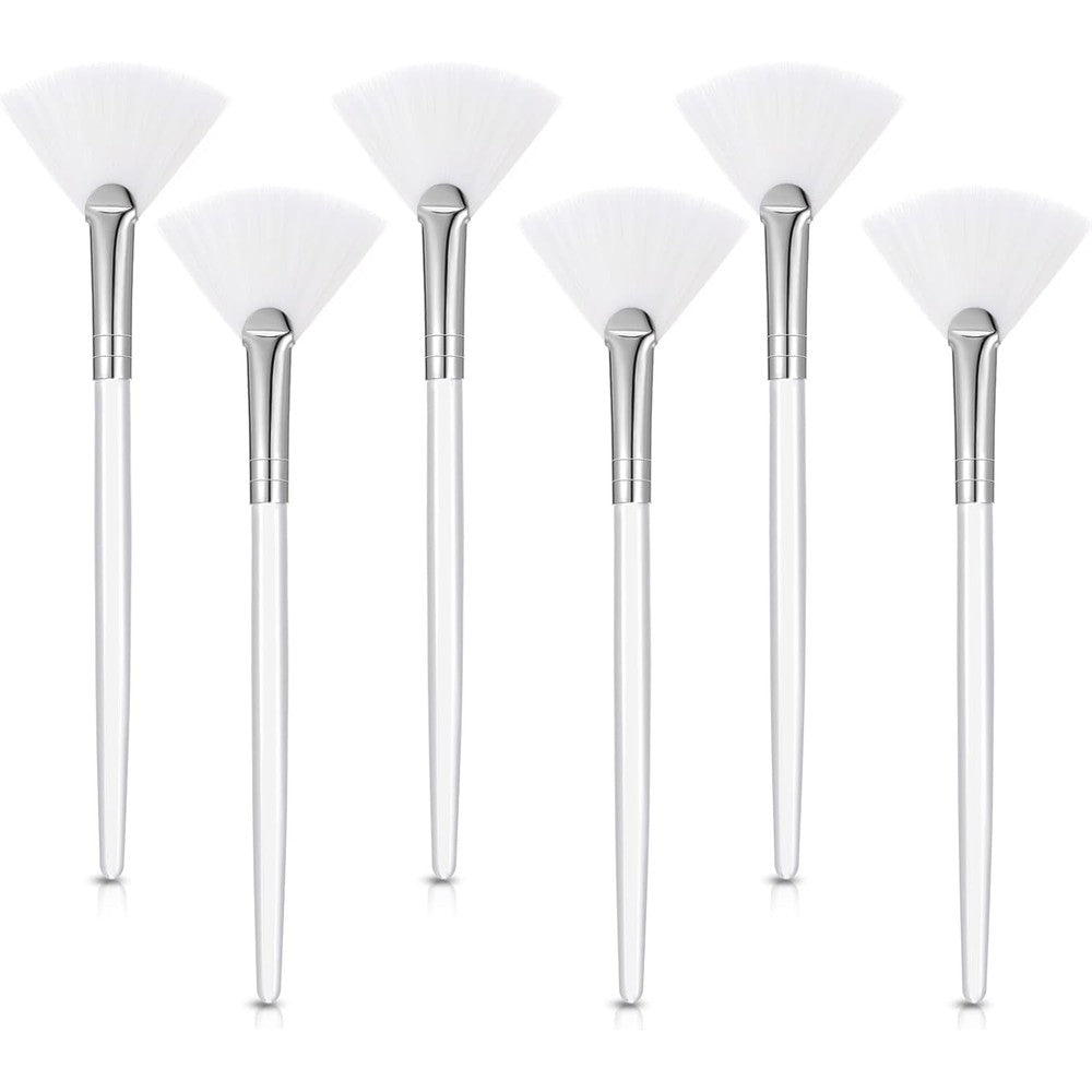Maitys fan mask brushes front view showing six white hair applicators with transparent handles.