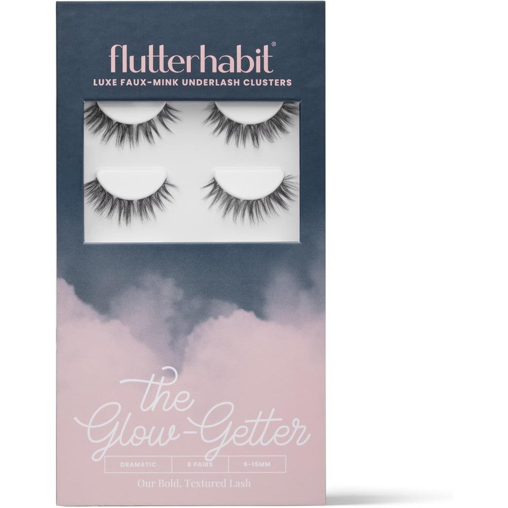 FlutterHabit Glow-Getter Lash Clusters front retail packaging view showcasing authentic USA imported packaging design.