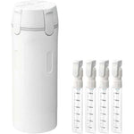 UIUSEA 4 in 1 travel dispenser white front view showing the compact cylindrical outer shell
