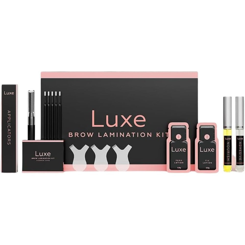 Luxe Cosmetics Pro Eyebrow Lamination Kit front view packaging showing the complete DIY brow lifting system.