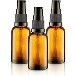 VitalUp empty refillable glass amber pump bottle pack front view on minimalist background for skincare storage