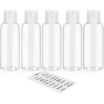 DNSEN clear plastic travel bottles five pack front view filled with colorful lotions