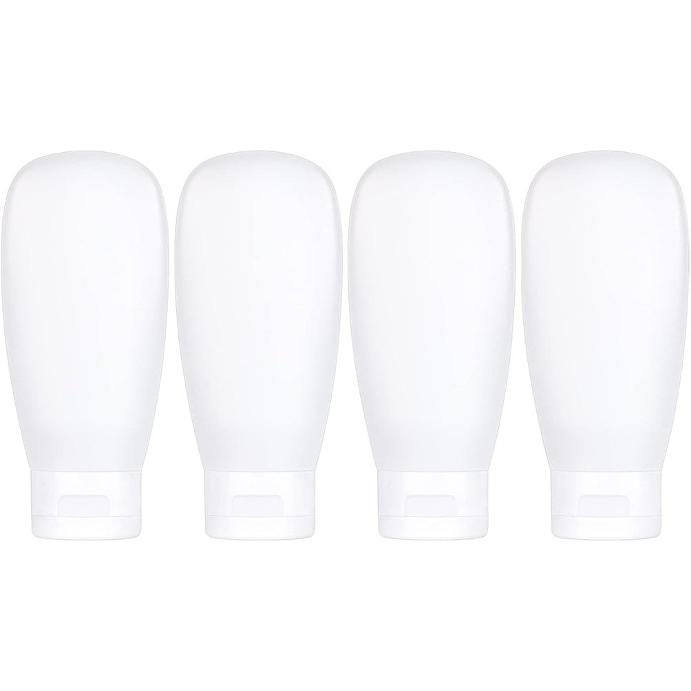 Craftisan TSA Approved Travel Bottles set front view showing four white squeezable containers with labels