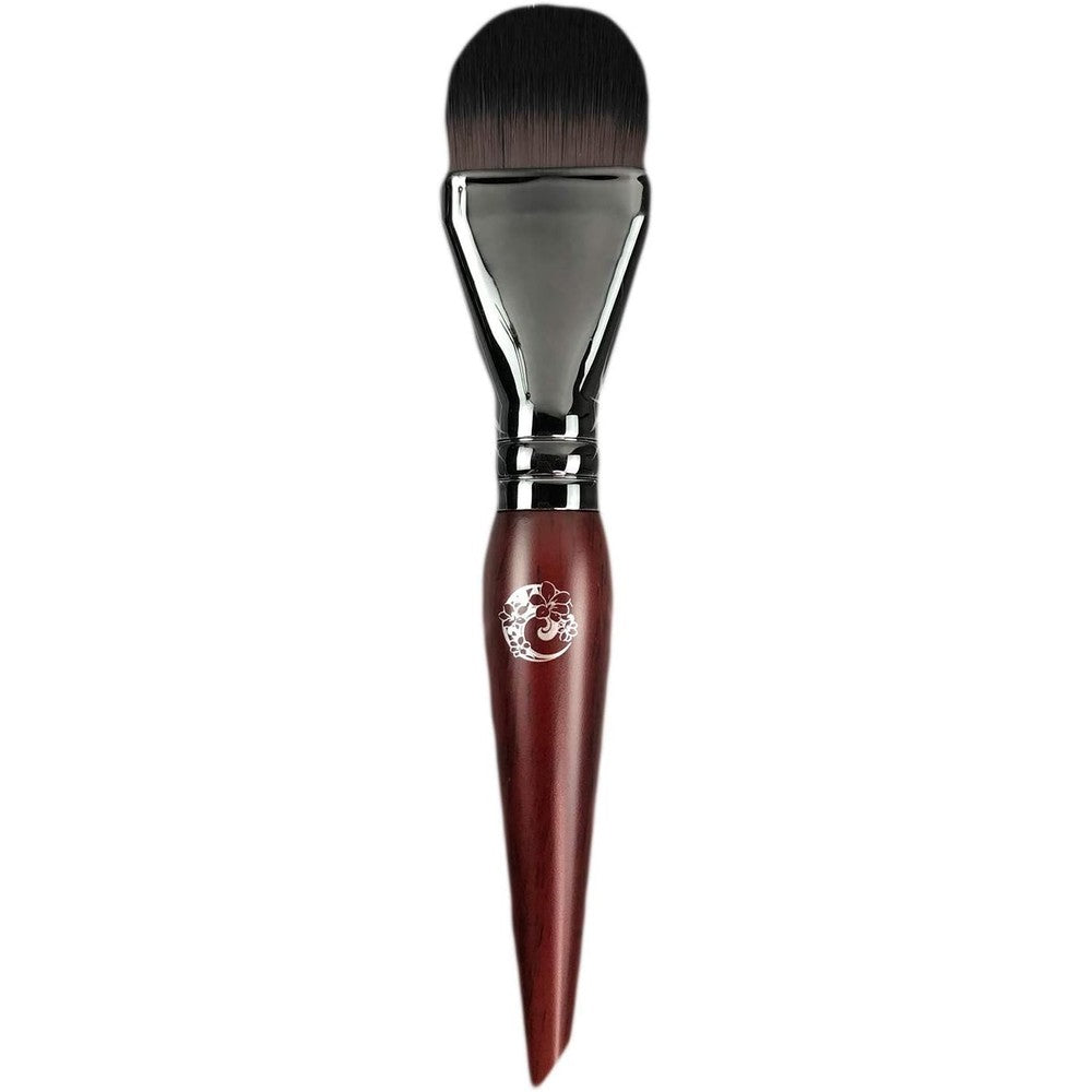 ENERGY foundation brush front view showing flat synthetic bristles and dark wooden handle with floral logo