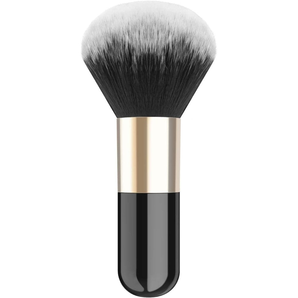 Luxspire powder makeup brush front view showing the flat kabuki black and gold design