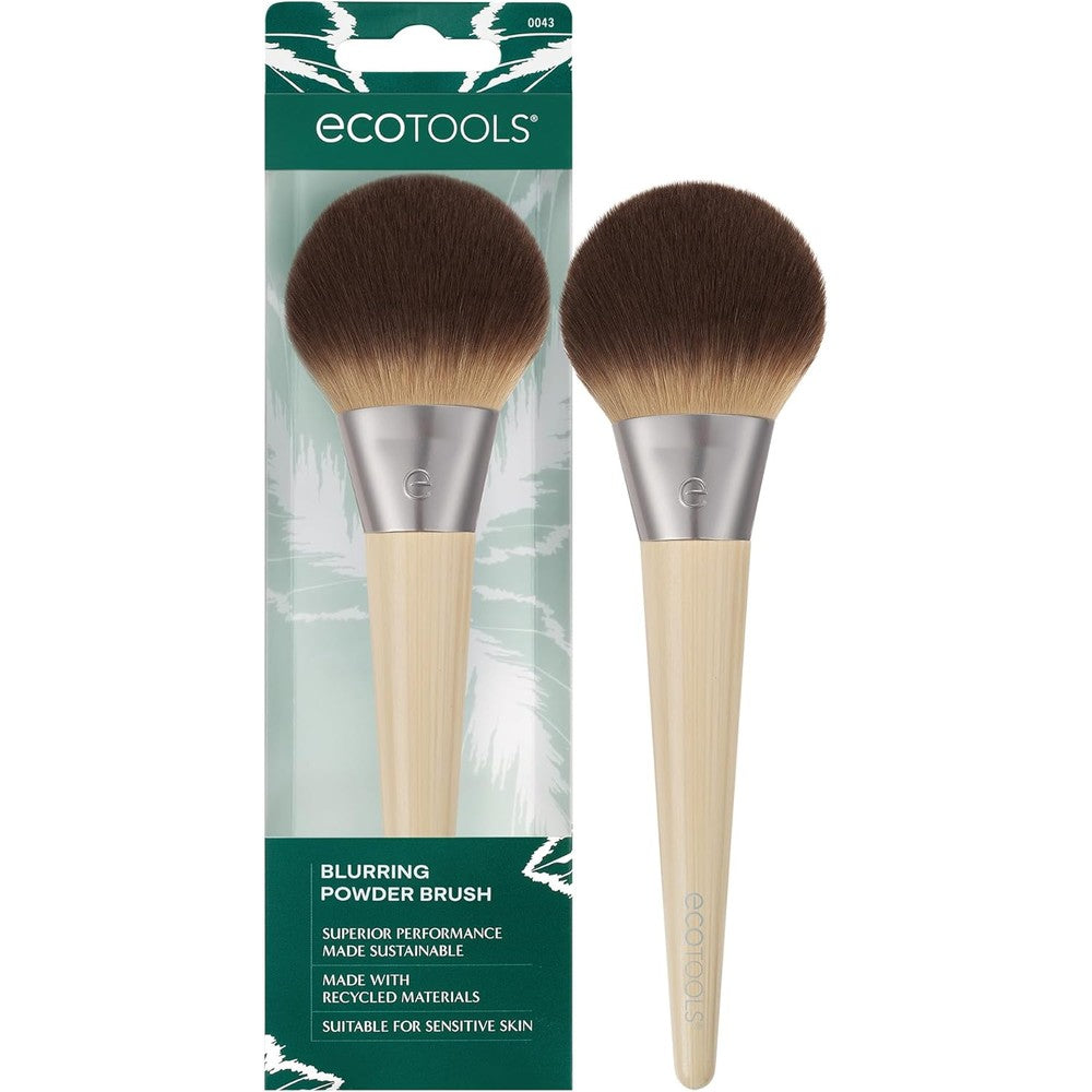EcoTools Blurring Powder Makeup Brush front view showing large fluffy synthetic bristles and bamboo handle