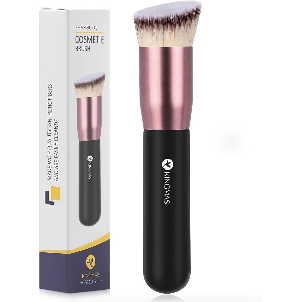 KINGMAS angled top kabuki foundation brush front view showing dense black synthetic bristles