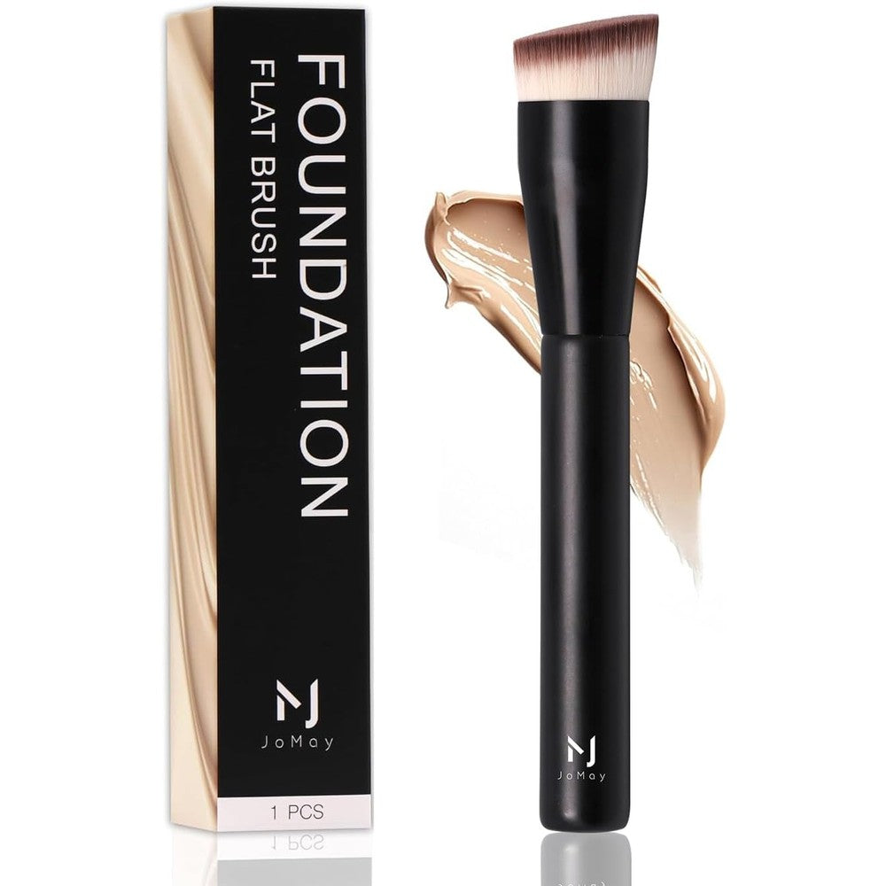M J JOMAY Flat Top Kabuki Foundation Brush front view showing dense black synthetic bristles