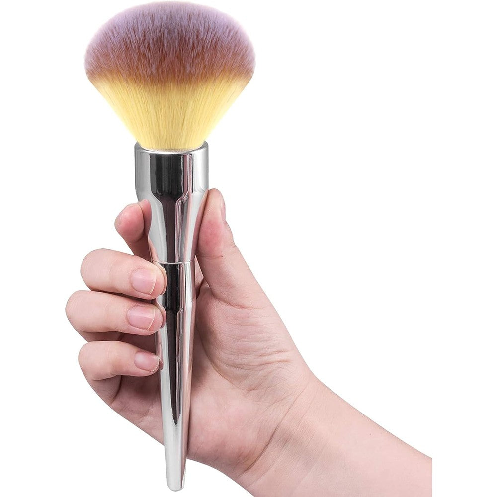 Daubigny foundation brush front view showing metallic silver handle and tapered bristles.