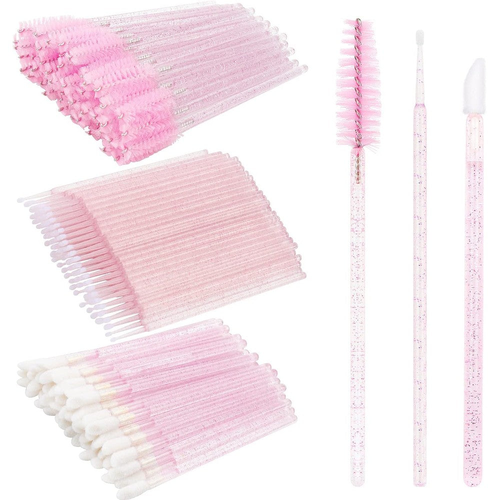 G2Plus 200 Pieces Eyelash Extension Supplies Kit Disposable Lash Spoolies Micro Swab Brushes And Lip Applicators In Crystal Pink - Image 1