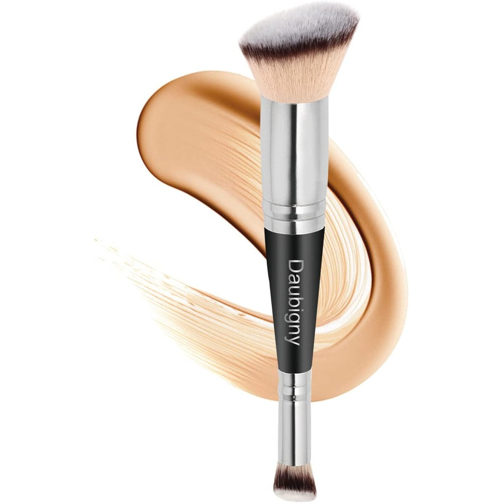 Daubigny dual-ended angled foundation brush and concealer brush front view showing dual ends